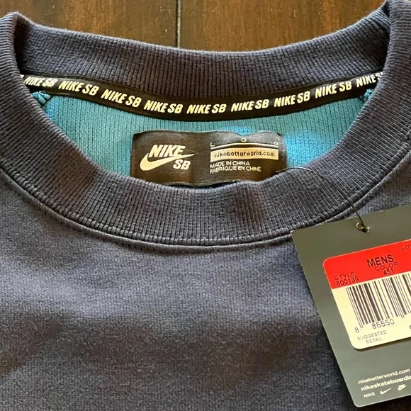 2015 NWT NIKE SB DRI-FIT SKATEBOARDING NAVY BLUE CREWNECK SWEATSHIRT MEN’S LARGE - Picture 6 of 11